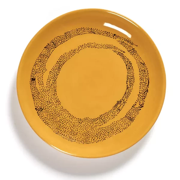 Serax Feast By Ottolenghi Bord M ø 22 Cm H 2 Cm Aardewerk Sunny Yellow + Swirl-Dots Black - Afbeelding 2