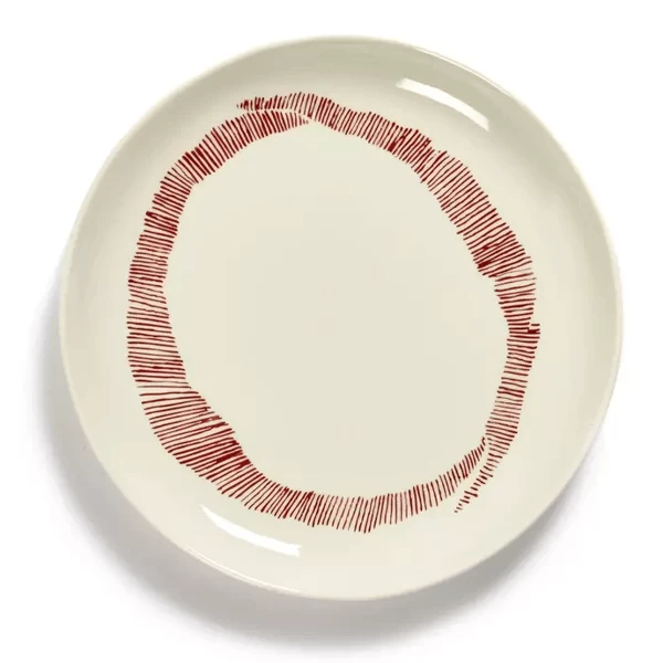 Serax Feast By Ottolenghi Bord M ø 22 Cm H 2 Cm Aardewerk White + Swirl-Stripes Red - Afbeelding 2