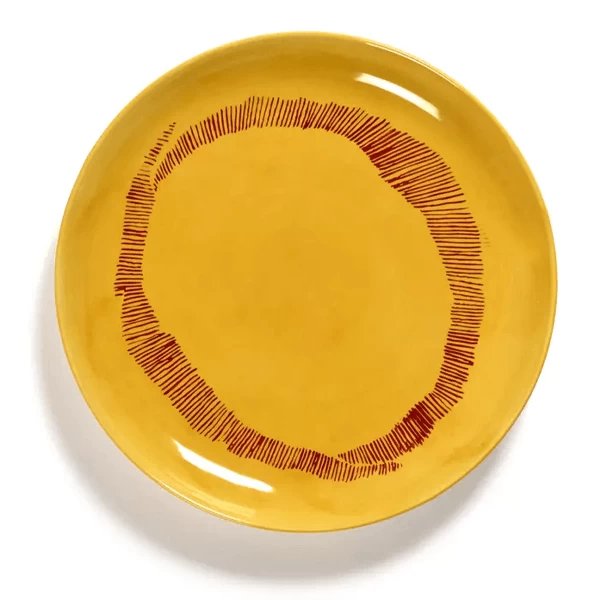 Serax Feast By Ottolenghi Serveerbord ø 35 Cm H 2 Cm Aardewerk Sunny Yellow + Swirl Stripes Red